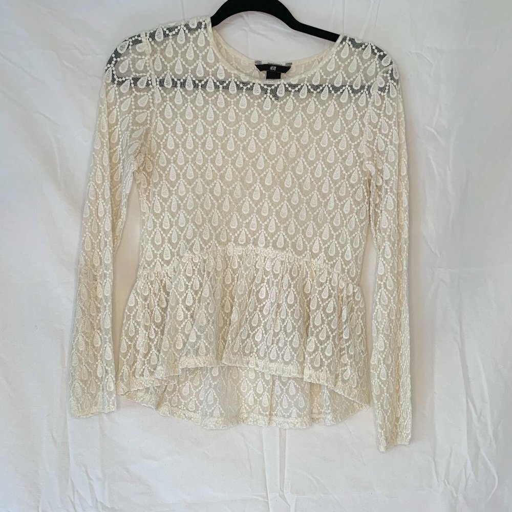 Cream Teardrop Lace Mesh Blouse